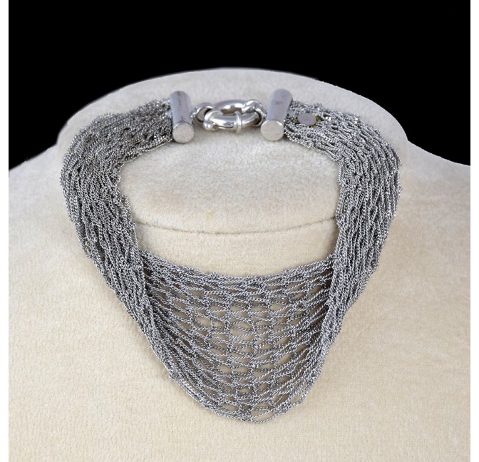 HAND KNITTED SILVER SOFT MESH BRACELET FOR LADY