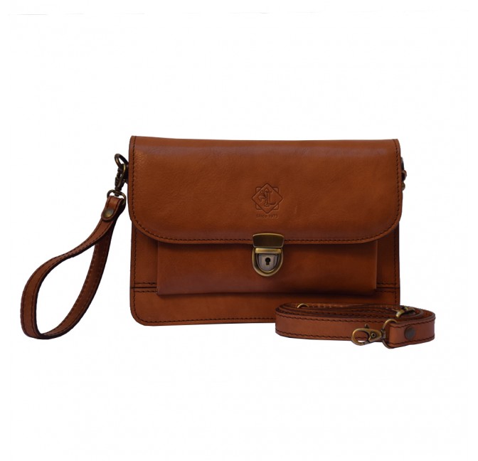 TUSCAN VACCHETTA CLUTCH WRISTLET BAG WITH STRAP